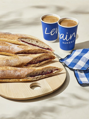 Levain Bakery coffee and baguette