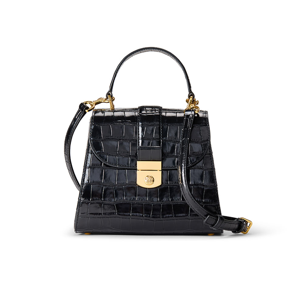 Croc-Embossed Crest Lock Top Handle Bag from Veronica Beard