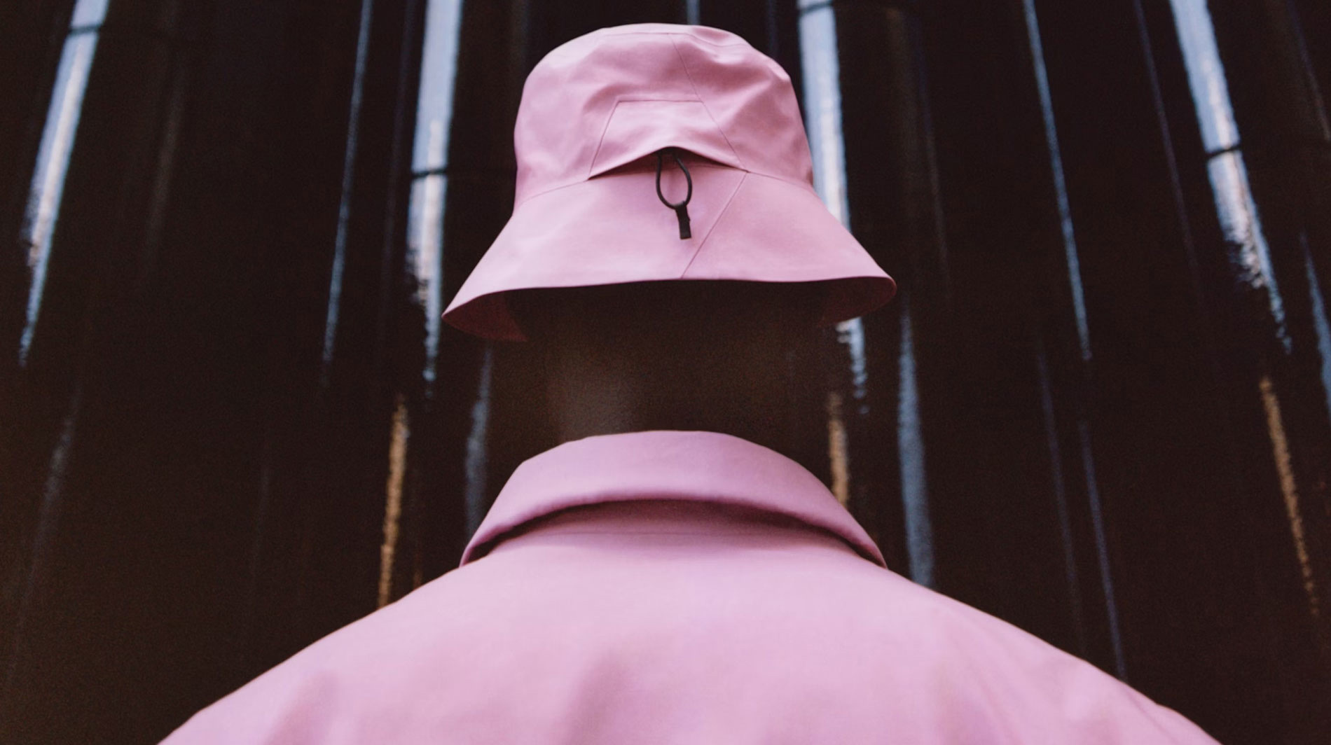 Pink bucket hat and jacket from Arc'teryx